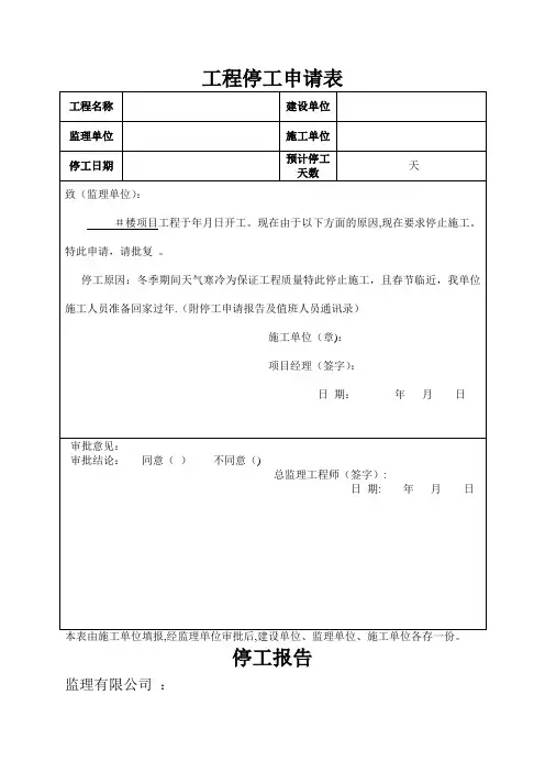 建筑工程停工报告(全面)模板