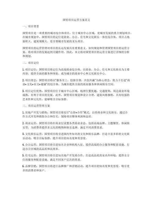 国贸项目运营方案范文