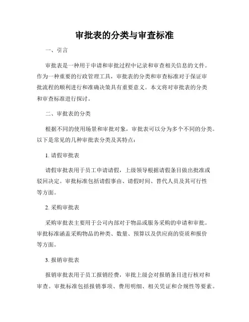 审批表的分类与审查标准