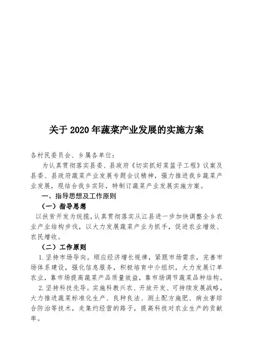 蔬菜产业发展的实施方案