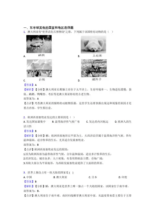 2020-2021初中地理试卷 东半球其他的国家和地区题分类汇编(含答案)