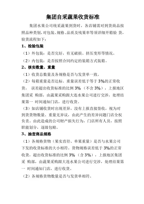 郑州地区集团生鲜收货标准