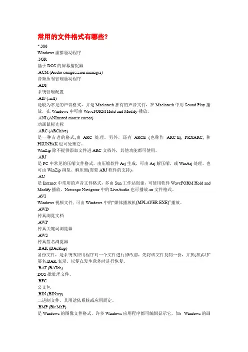 常用的文件格式有哪些