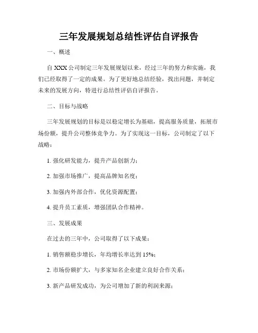 三年发展规划总结性评估自评报告