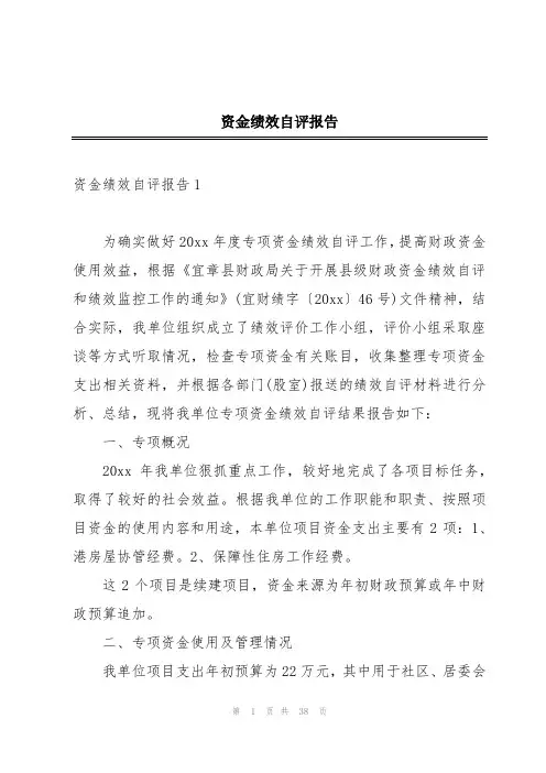 资金绩效自评报告