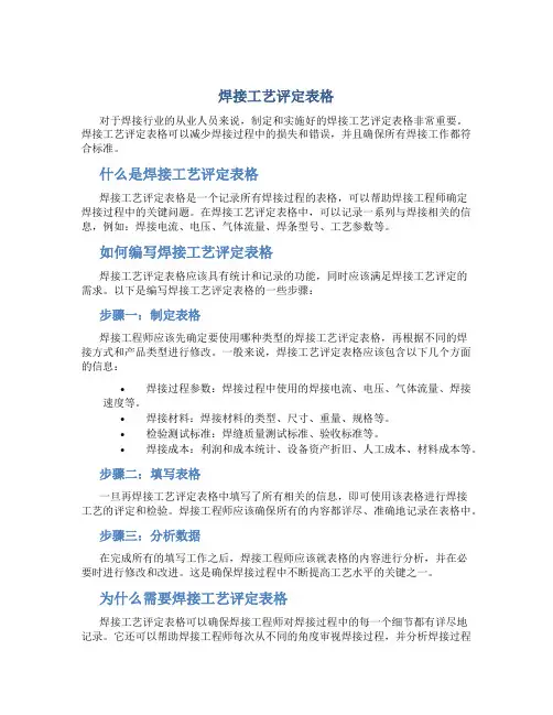 焊接工艺评定表格