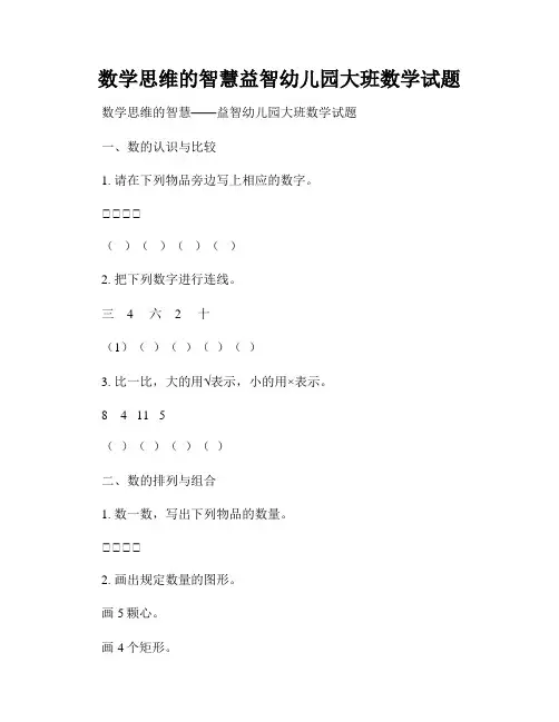 数学思维的智慧益智幼儿园大班数学试题