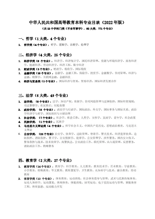 中国大学本科专业目录