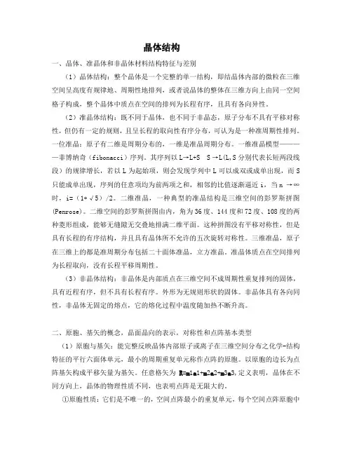 晶体结构笔记-固体物理学