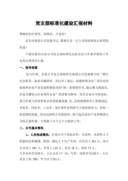 党支部标准化建设汇报材料