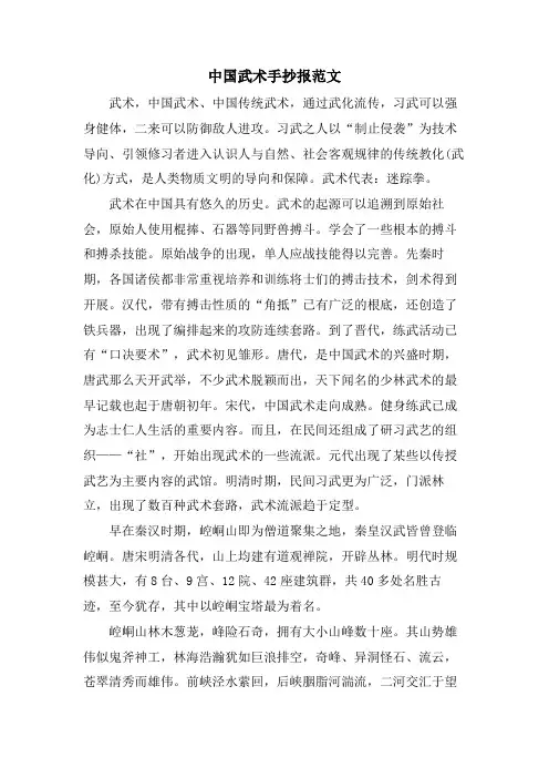 中国武术手抄报范文