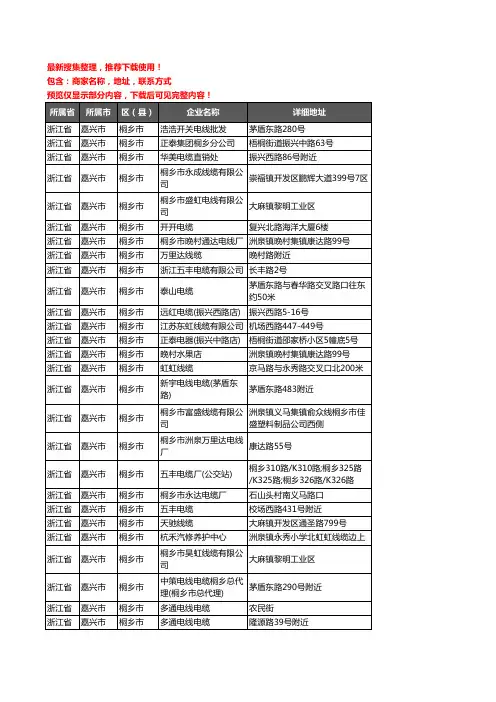 新版浙江省嘉兴市桐乡市电线电缆企业公司商家户名录单联系方式地址大全32家