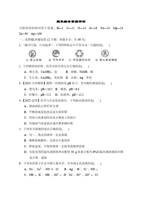 鲁教版(五四制)化学九年级全一册期末综合素质评价 含答案