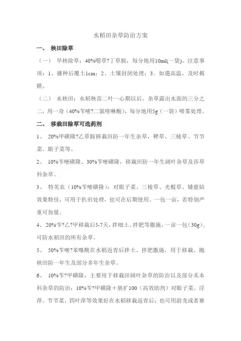 水稻田杂草防治方案
