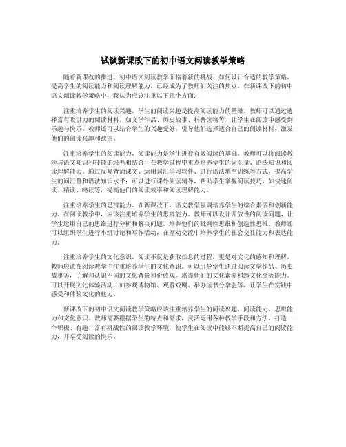 试谈新课改下的初中语文阅读教学策略