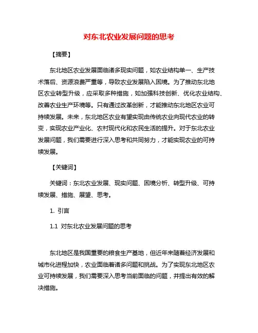 对东北农业发展问题的思考