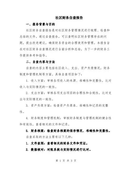 社区财务自查报告
