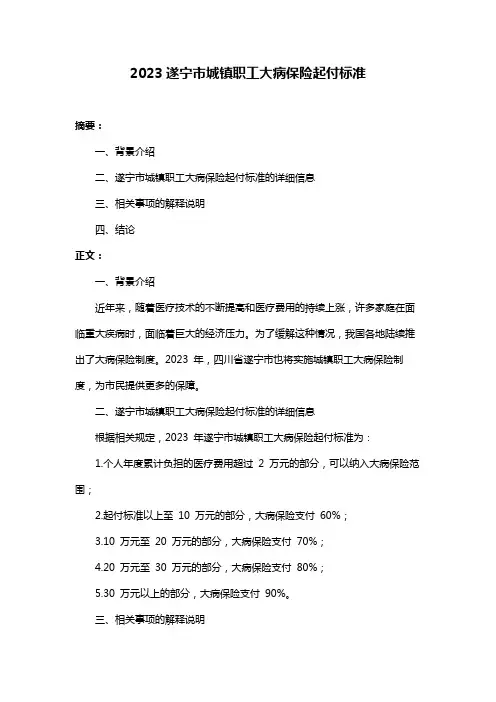 2023遂宁市城镇职工大病保险起付标准