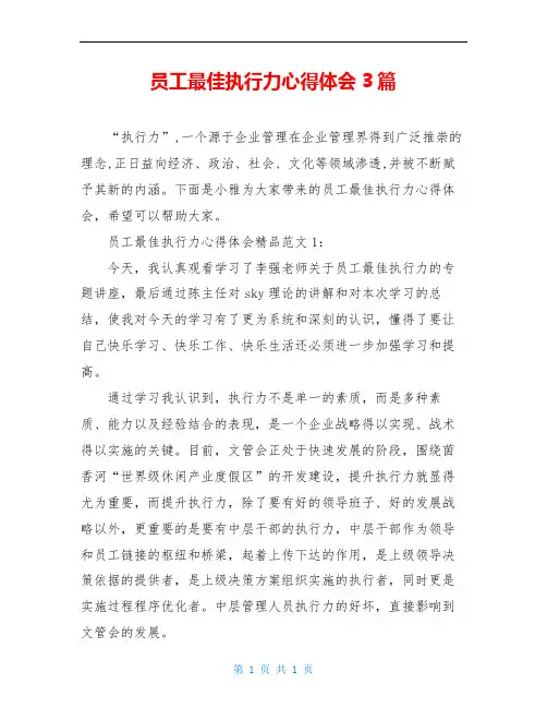 员工最佳执行力心得体会3篇