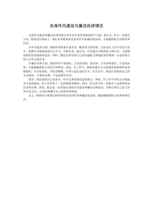 自身作风建设与廉洁自律情况
