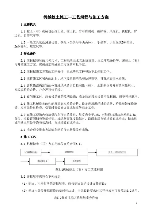机械挖土施工工艺规程与施工方案