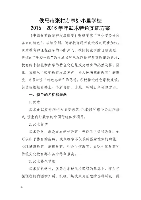 2015-2016小里学校武术特色实施方案