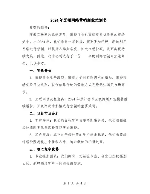 2024年影楼网络营销商业策划书