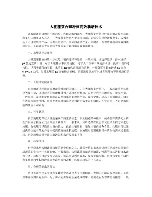 大棚蔬菜合理种植高效栽培技术