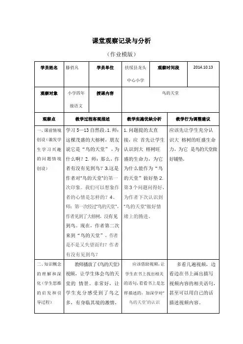 课堂观察记录与分析(作业模版)