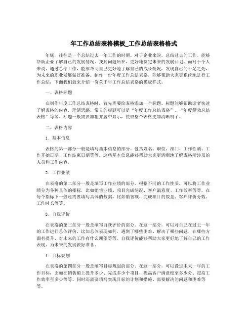 年工作总结表格模板_工作总结表格格式