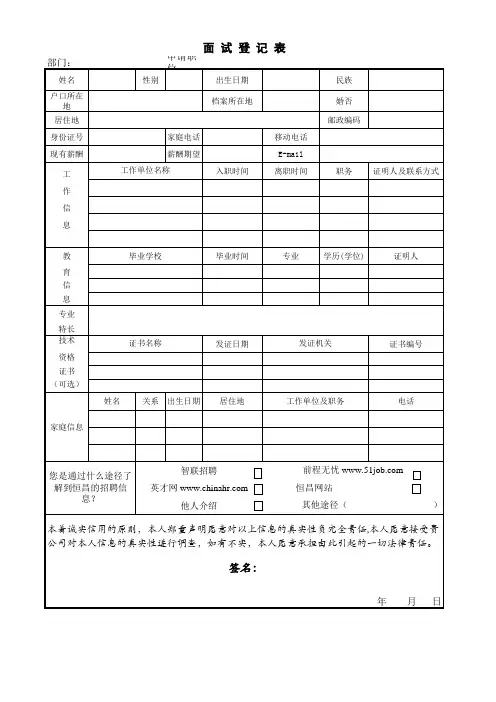 面试登记表(模板)