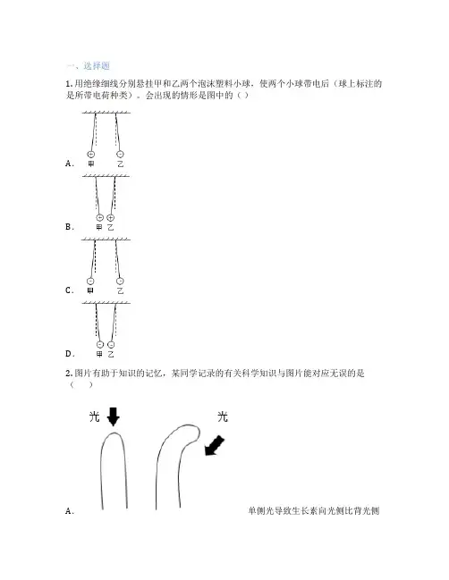 华东师大版科学 八年级下 1 自然界的电现象 课后练习题