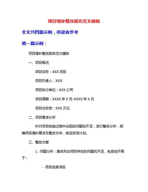 项目增补整改报告范文模板