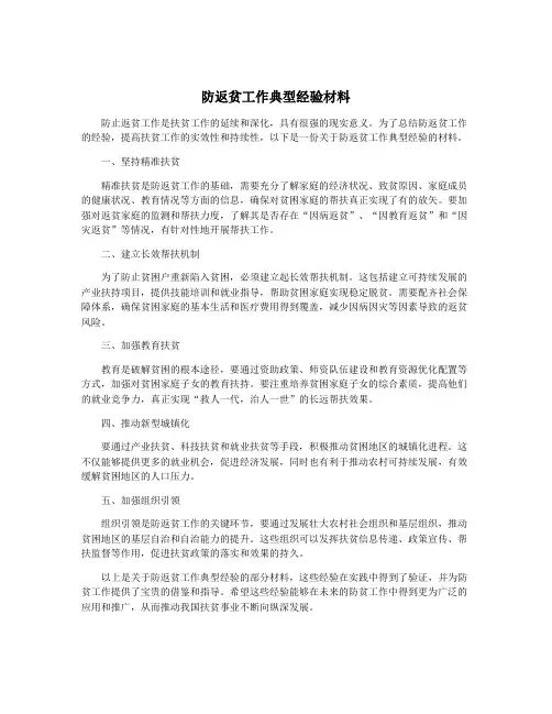 防返贫工作典型经验材料