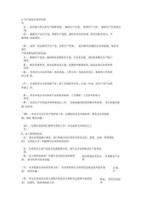 煤化工各岗位职责