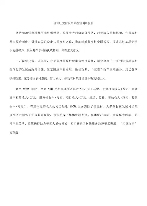 培育壮大村级集体经济调研报告