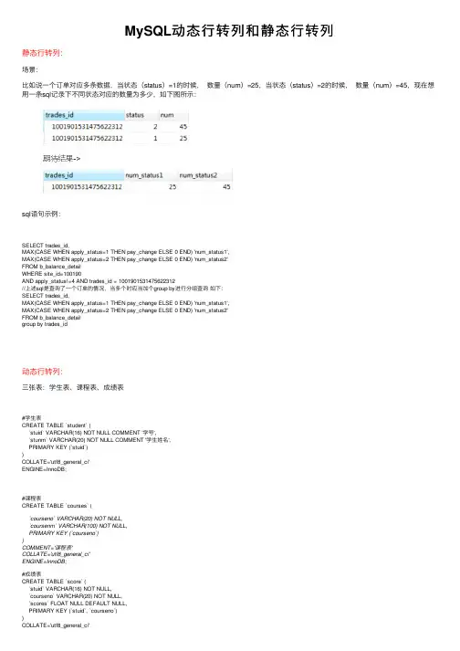 MySQL动态行转列和静态行转列