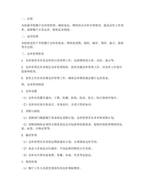 学校餐厅仓库保管管理制度