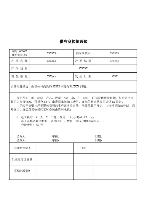 供应商扣款通知