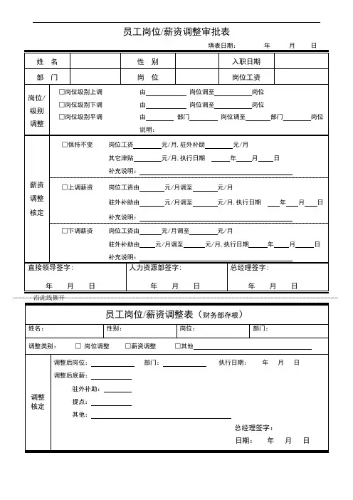 员工岗位薪资调整审批表