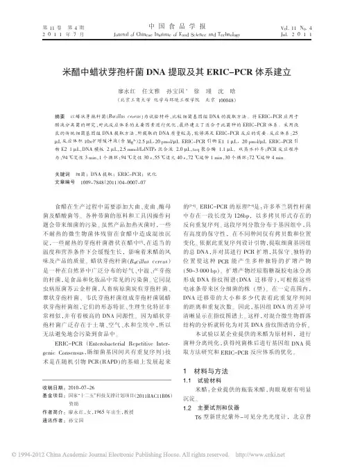 米醋中蜡状芽孢杆菌DNA提取及其ERIC_PCR体系建立