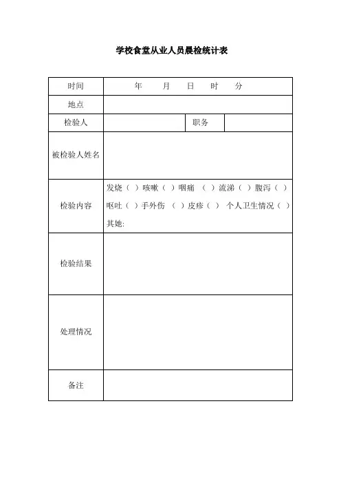 学校食堂从业人员晨检记录表模板