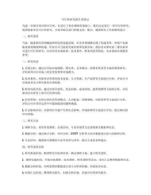 可行性研究报告 的请示