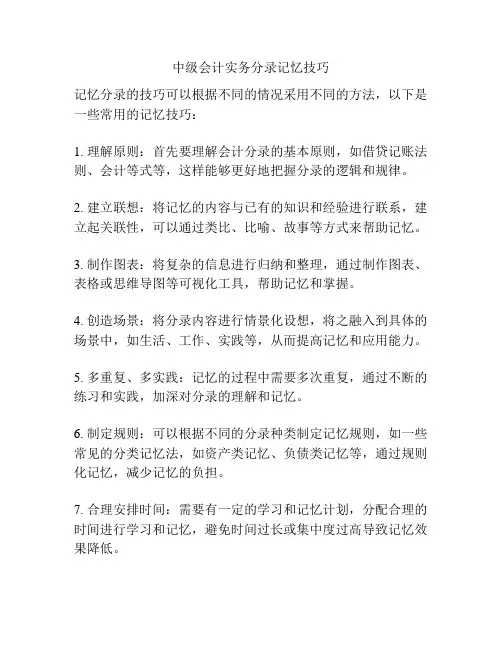 中级会计实务分录记忆技巧