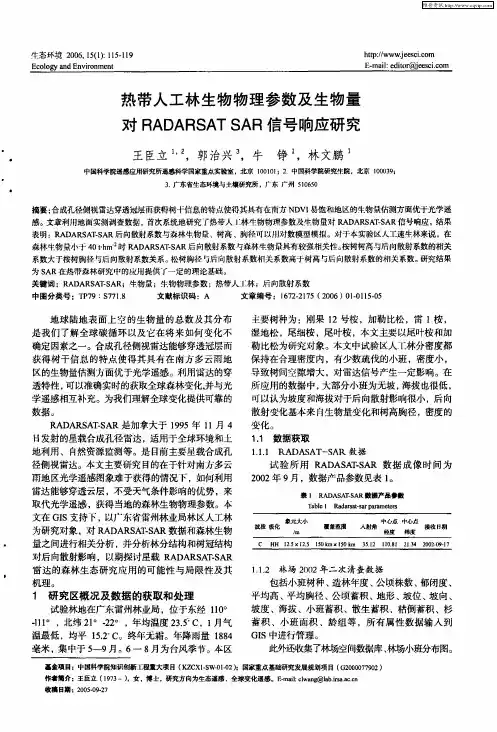 热带人工林生物物理参数及生物量对RADARSAT SAR信号响应研究