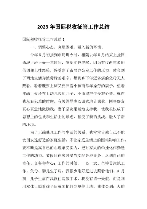 2023年国际税收征管工作总结
