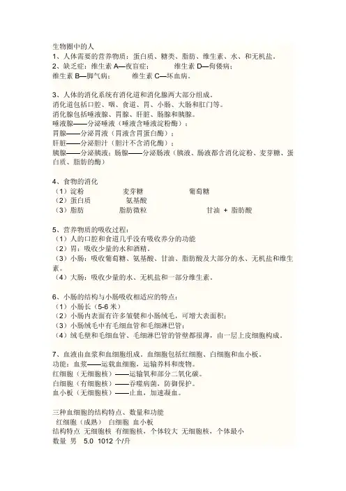 中考生物复习提纲(苏教版)