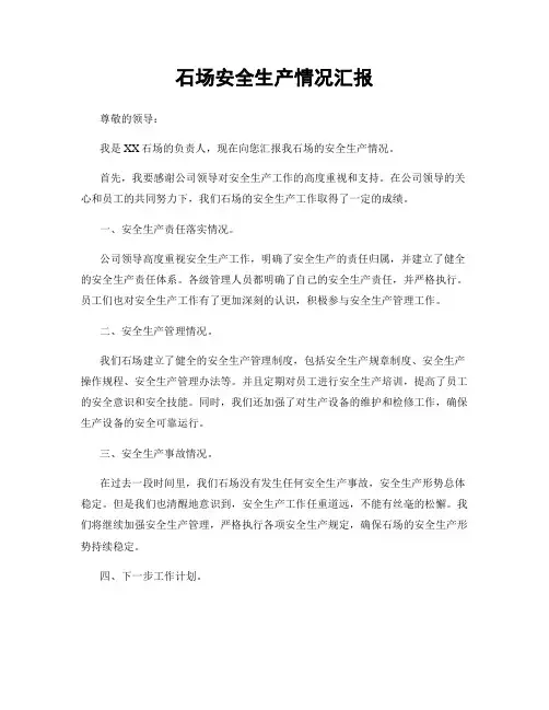 石场安全生产情况汇报
