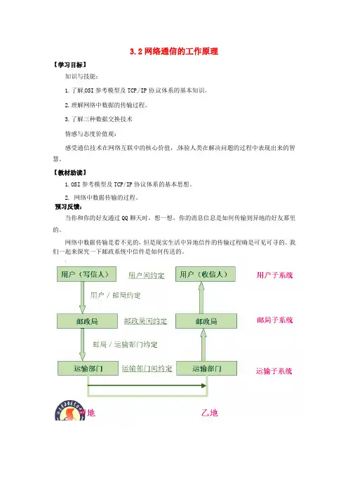江苏省南通市海安县实验中学高中信息技术3.2网络通信的工作原理学案(无答案)