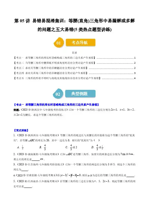 易错易混淆集训：等腰(直角)三角形中易漏解或多解的问题之五大易错(5类热点题型讲练)(原卷版)